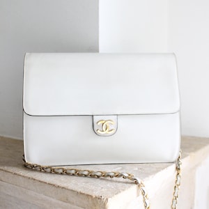 Chanel classic white leather handbag