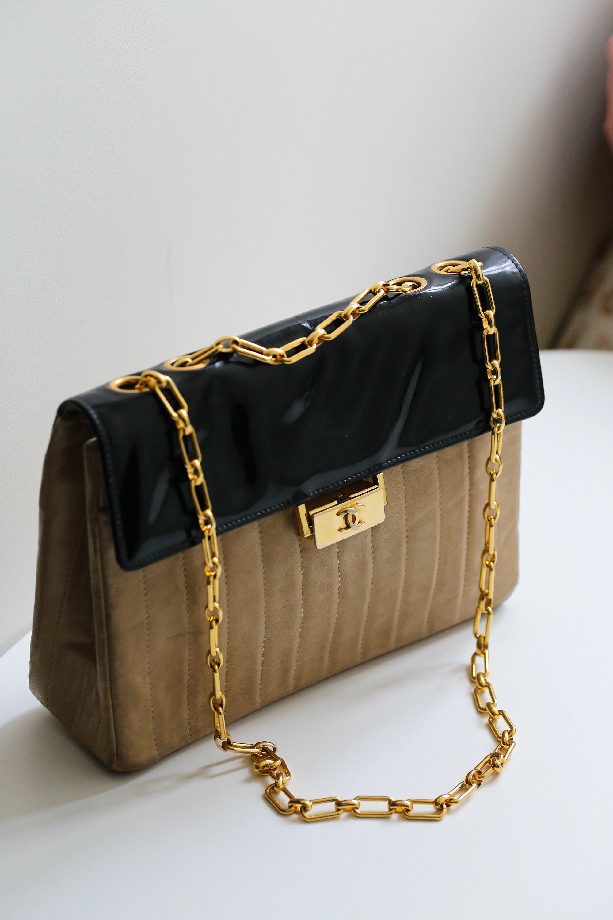 Classic GOLD Chain Bag Strap With Leather Weaved/threaded Through Choice of  Length & Hook/clasp Style Made by Hand 