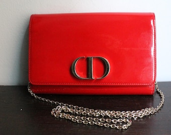 Dior Montaigne handbag model 30 in red patent leather