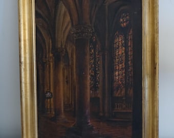 Pintura de la escuela francesa del siglo XX "Ábside de una catedral"