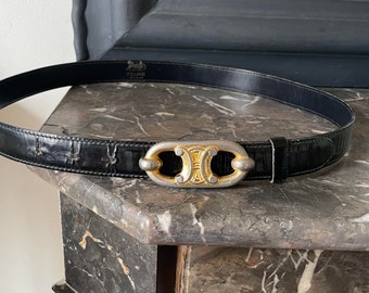 小物 Vintage Celine Gold Carriage Buckle Belt Authentic Celine Leather Belt Carriage Buckle Vintage Black