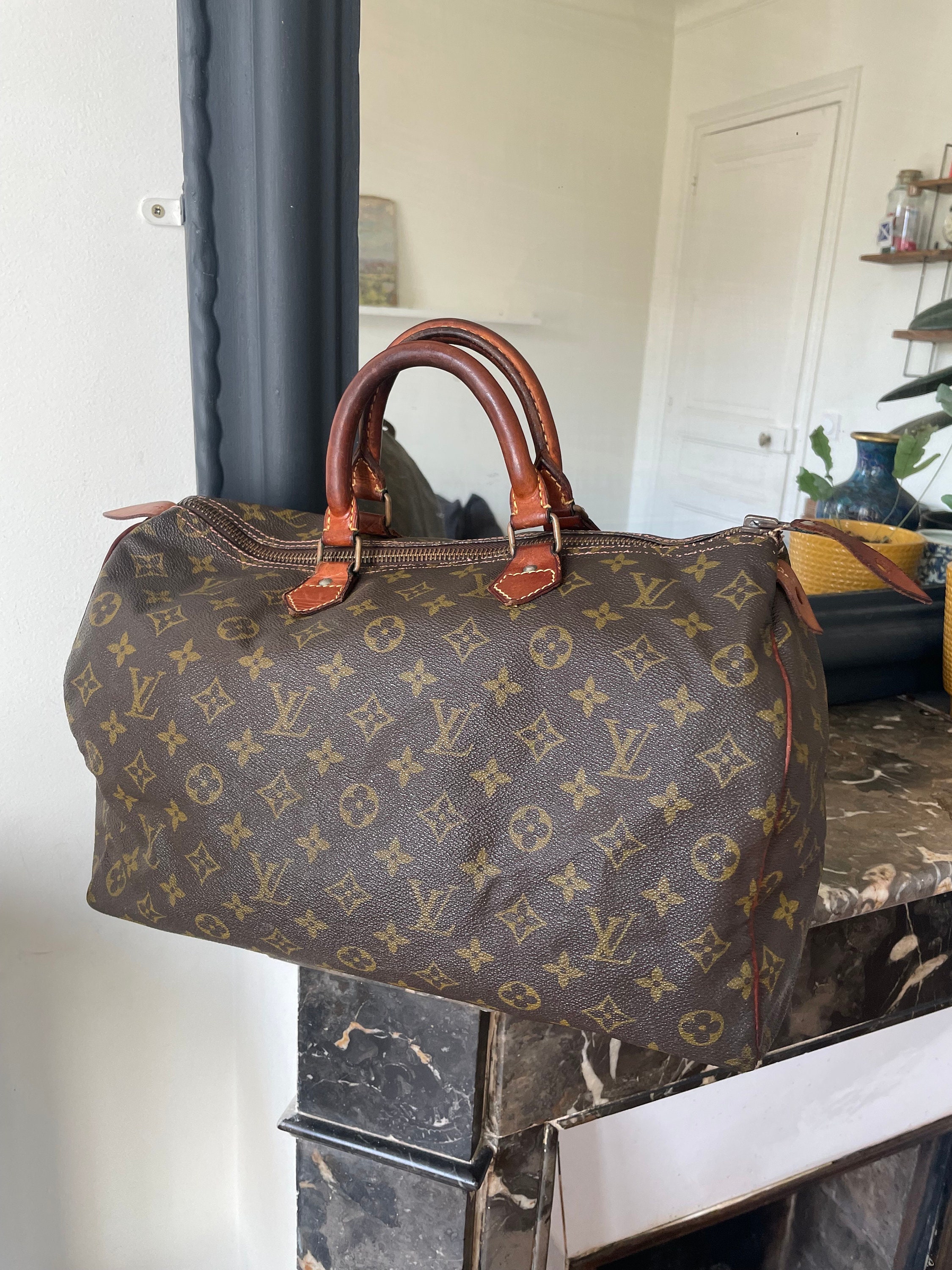 Hand Painted, Vintage Louis Vuitton Speedy 30 - Rainbow Reflection Artwork Artwork on Both Sides