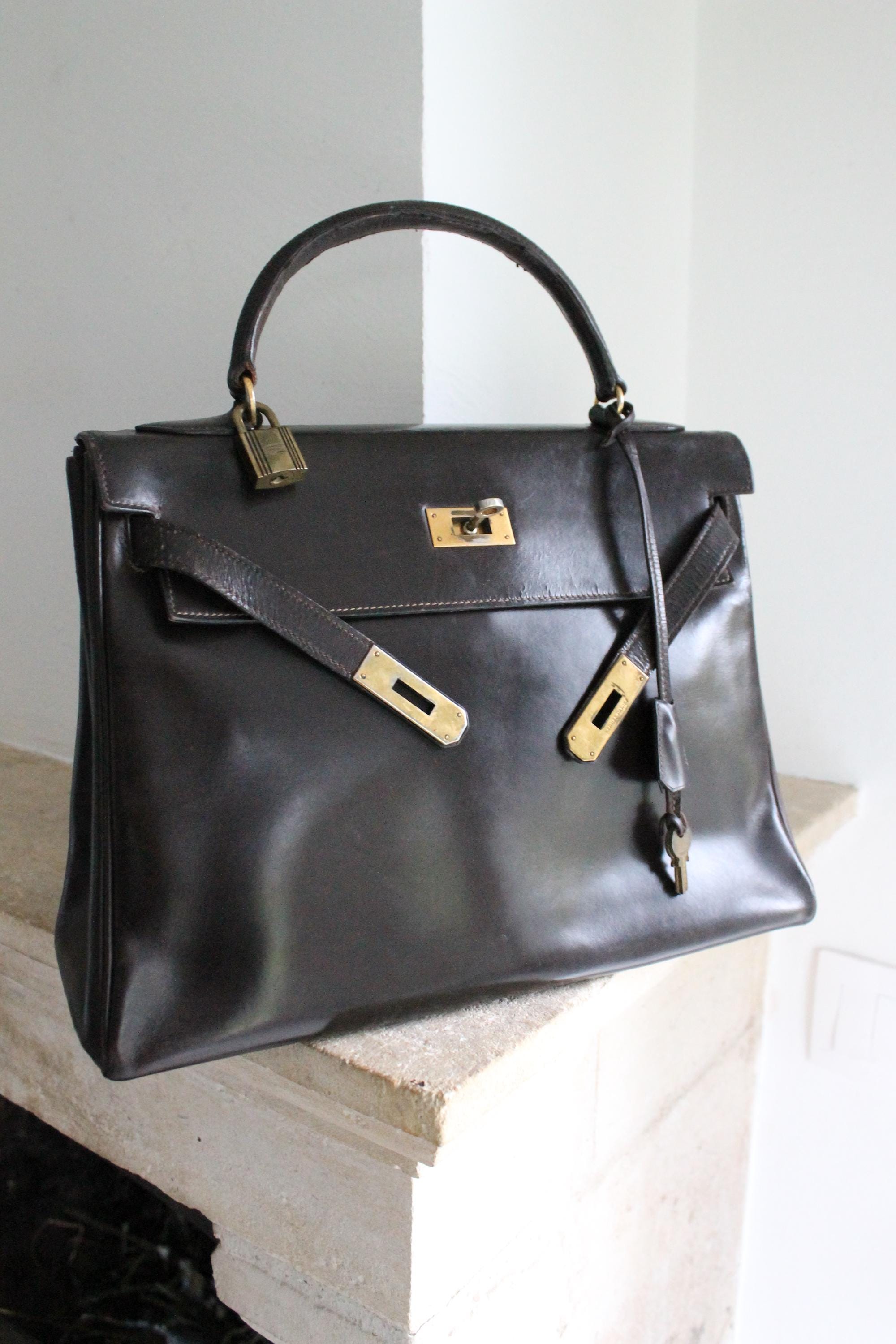 Hermès Vintage Kelly 32 Handbag in Dark Brown Leather - Etsy Hermès Vintage Kelly 32 Handbag in Dark Brown Leather - Etsy