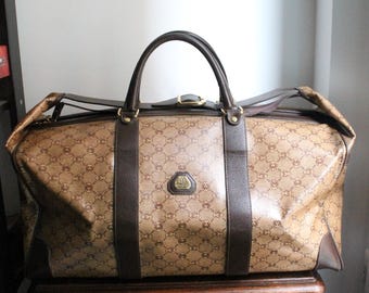 Morabito vintage beige canvas and leather travel bag