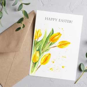 Flower Personalised Greeting Card Watercolor Tulip Easter Printable Greeting Card For Her Instant Download