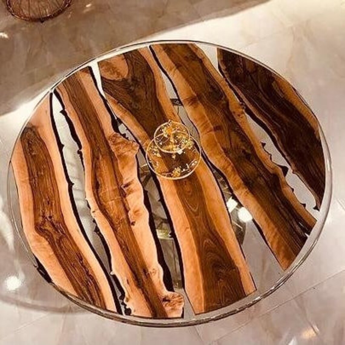 Resin Coffee Table Round Wood Coffee Table Circular Coffee Etsy