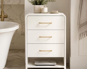 Curved Edge 3 Drawer Accent Table | Custom Color End Table , Nightstand & Bathroom Storage Cabinet