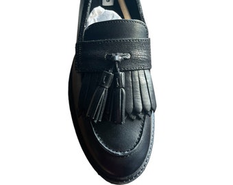 NEW Dune London Guardian Black Leather Tassle Loafers Size 6 UK shoes