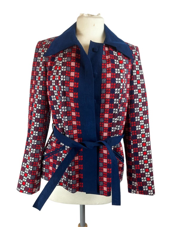 Vintage 70s Blazer Suade Jacket Red and Blue and W