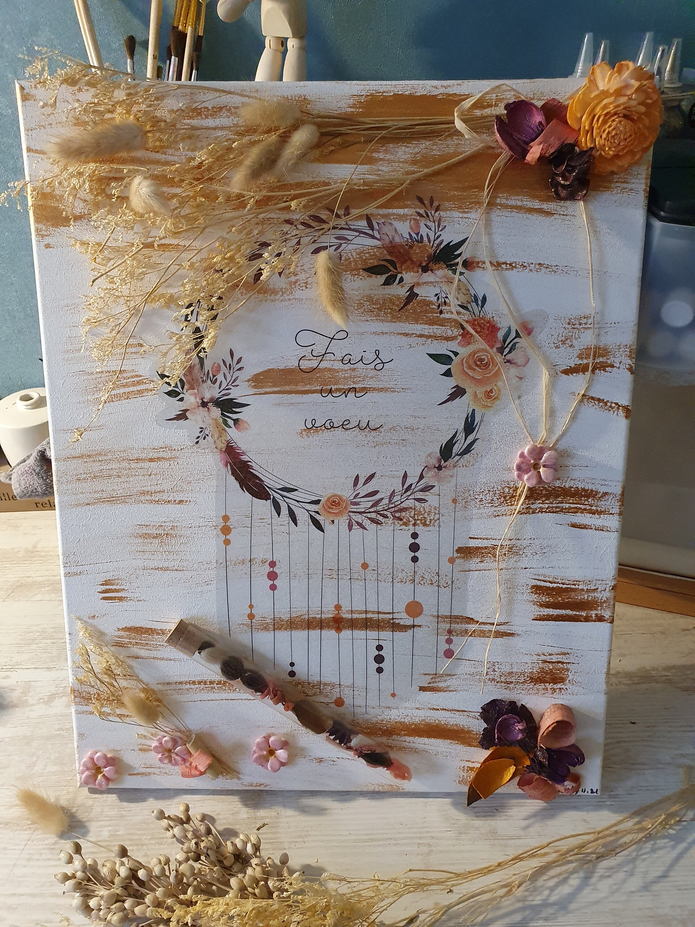 Fais Un Vœux - Peinture et Collage sur Toile