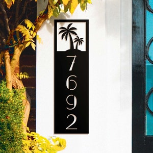 Palm Tree Metal Address Sign, Vertical Address Sign, Address Numbers, Modern House Number, Vertical House Number Sign, House Number Plaque