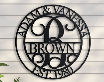 Family Name Metal Sign, Wedding Monogram, Personalized Last Name Sign, Initial, Metal Monogram, Door Hanger, Housewarming Gift, Anniversary