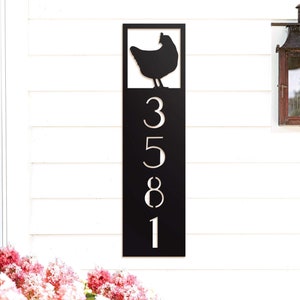 Chicken Metal Address Sign, Vertical Address Sign, Address Numbers, Modern House Number, Vertical House Number Sign, House Number Plaque
