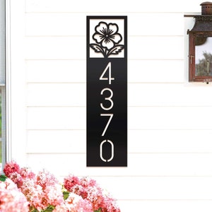 Flower Metal Address Sign, Vertical Address Sign, Address Numbers, Modern House Number, Vertical House Number Sign, House Number Plaque