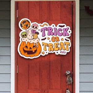Metal Trick or Treat Sign, Halloween Sign, Metal Front Door Sign, Home Decor Sign, Metal Greeting Sign, Halloween Decor