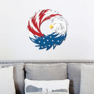 Aluminum Bald Eagle Wreath with US Flag Wall Art, Metal Sign, Gifts, Man Cave, Decoration, Decor
