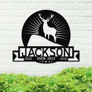 Metal Name Sign, Deer Metal Sign, Metal Name Sign, Family Name Sign, Metal Family Sign, Custom Name Sign, Home Decor, Backyard Sign