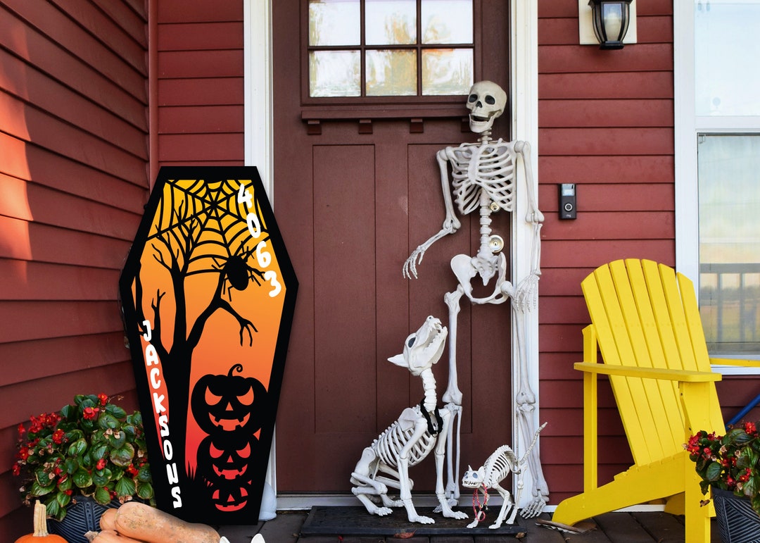 Personalized Metal Coffin Front Door Sign, Halloween Coffin Sign