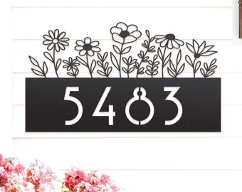 Flowers Metal Address Sign, Modern Address Sign, Address Sign, Address Numbers, Modern House Numbers, House Number Sign, House Number Plaque