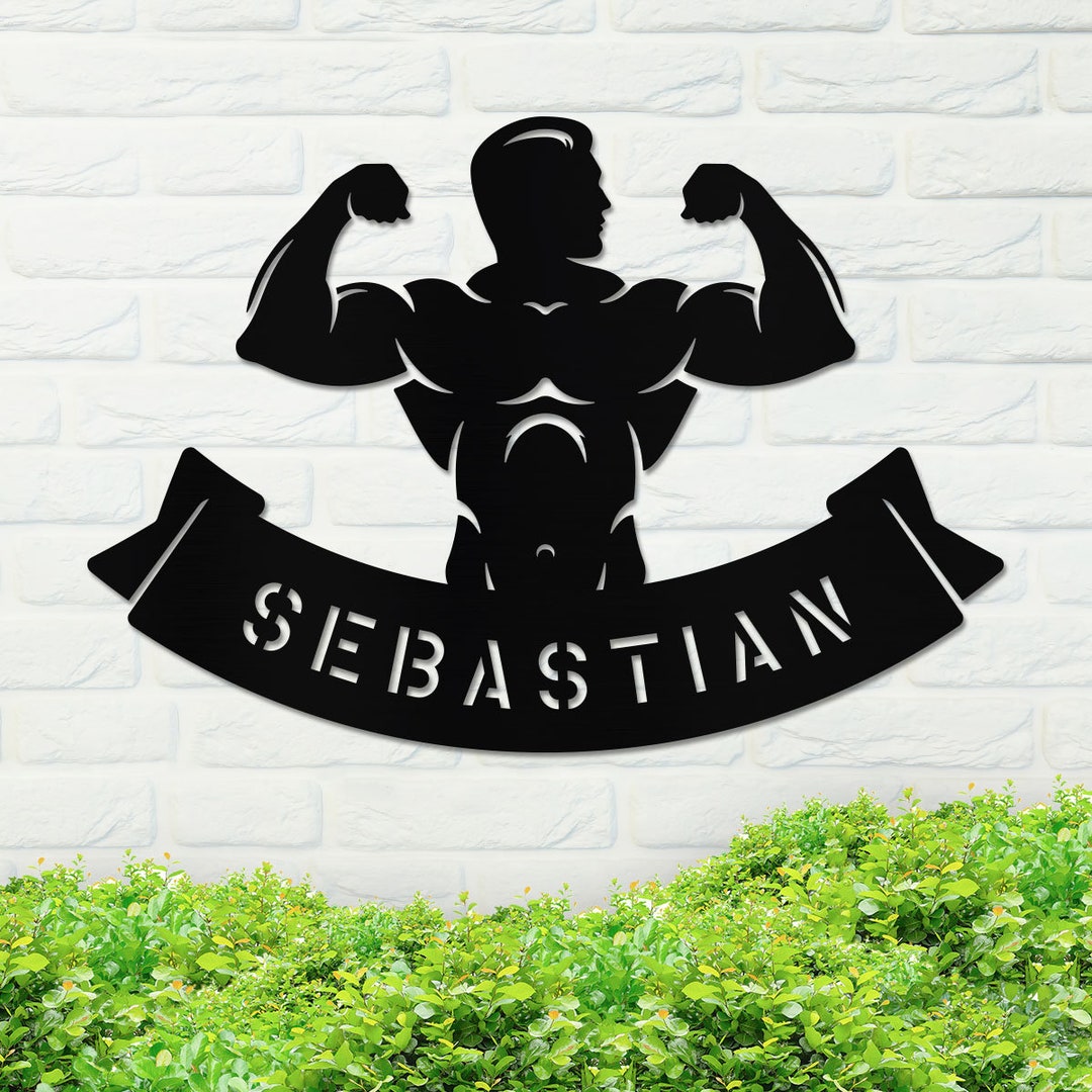 Metal Strong Man Name Sign, Metal Man Cave Sign, Custom Gym Metal Sign ...