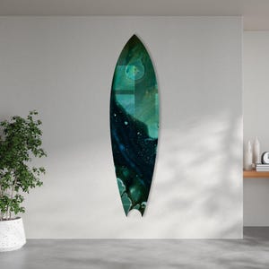 Surfbrett Wall Art - Ink Night - Glas Wandkunst - gehärtetes Glas - Wohndekoration - Wanddekoration - Wandskulptur - Interior