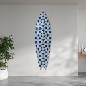 Surfbrett Wand Kunst - Marokanische Fliesen - Glas Wand Kunst - gehärtetes Glas - Hausdekoration - Wand Dekoration - Wand Skulptur - Interieur