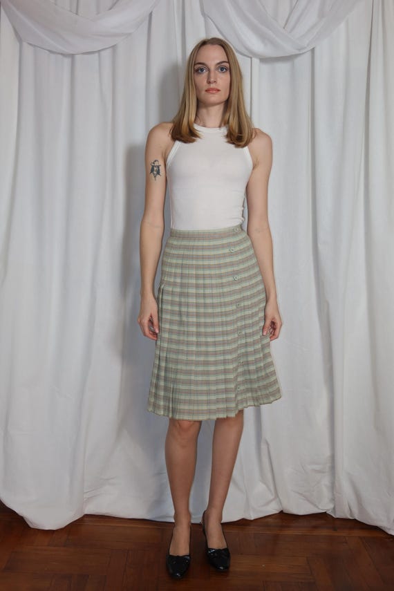 Belted Vintage Gingham Split Mini Skirt