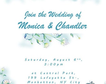 digitale Hochzeitseinladung, blau floral druckbar personalisiert, standard, quadratisch, RSVP Größe, mit /ohne Menümenü