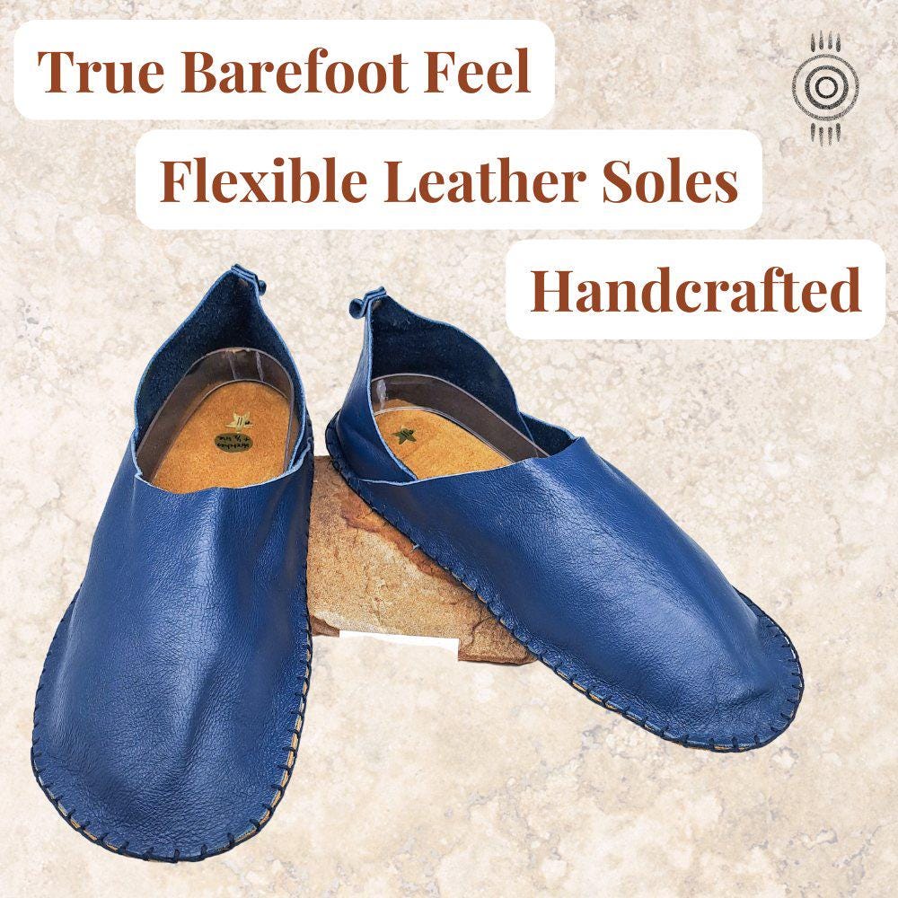 Blue Recycled Leather Barefoot Shoes | Leather Soles for Grounding | Comfortable and Sustainable | Size UK 11/EU 45.5/US 12