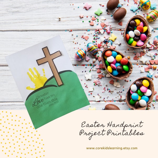 Easter Cross handprint craft, and coloring page to match.