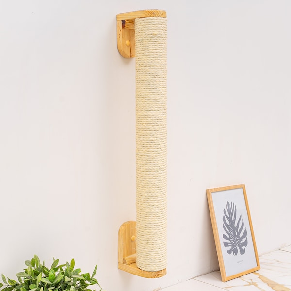 Cat Scratcher, Wall Mounted Cat Tree, Activity Pole, Handmade Cat Scratcher, Wood Cat Scratching Pole, Sisal Rope Wall Scratcher for Cats