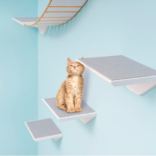 Katzenstufen, Katzenwandmöbel, Katzenkletterwandregal, Katzenwand, Katzenleiter für Wandgeschenk für Katzen