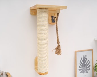Wall Mounted Sisal Cat Scratcher, Cat Climbing Post With Shelf