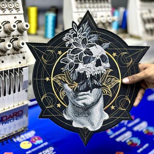 Floral Statue Jacket back patch,  Iron on Embroidery Patch Ideal for Caps And Shirts