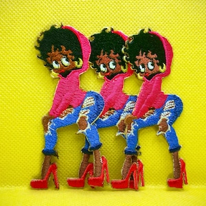 1-Pcs Black Betty Boop Embroidered Patch, Iron on Ideal for Caps And Shirts