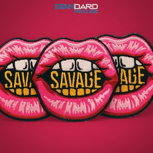 1-pcs Savage Lips Gold Metallic Embroidered Patch, Iron on Ideal for Caps And Shirts