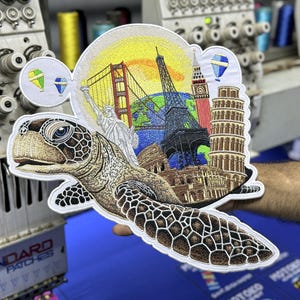 Global Turtle Landmarks Patch, Iron on Embroidery Patch Ideal for Caps And Shirts