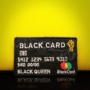 Carte de crédit Black Queen, écusson brodé thermocollant, taille 4 x 2,5, brodé, écussons standard