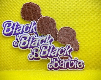 1-pcs Black Barbie Patch - Embroidered Patch, Iron on Ideal for Caps And Shirts
