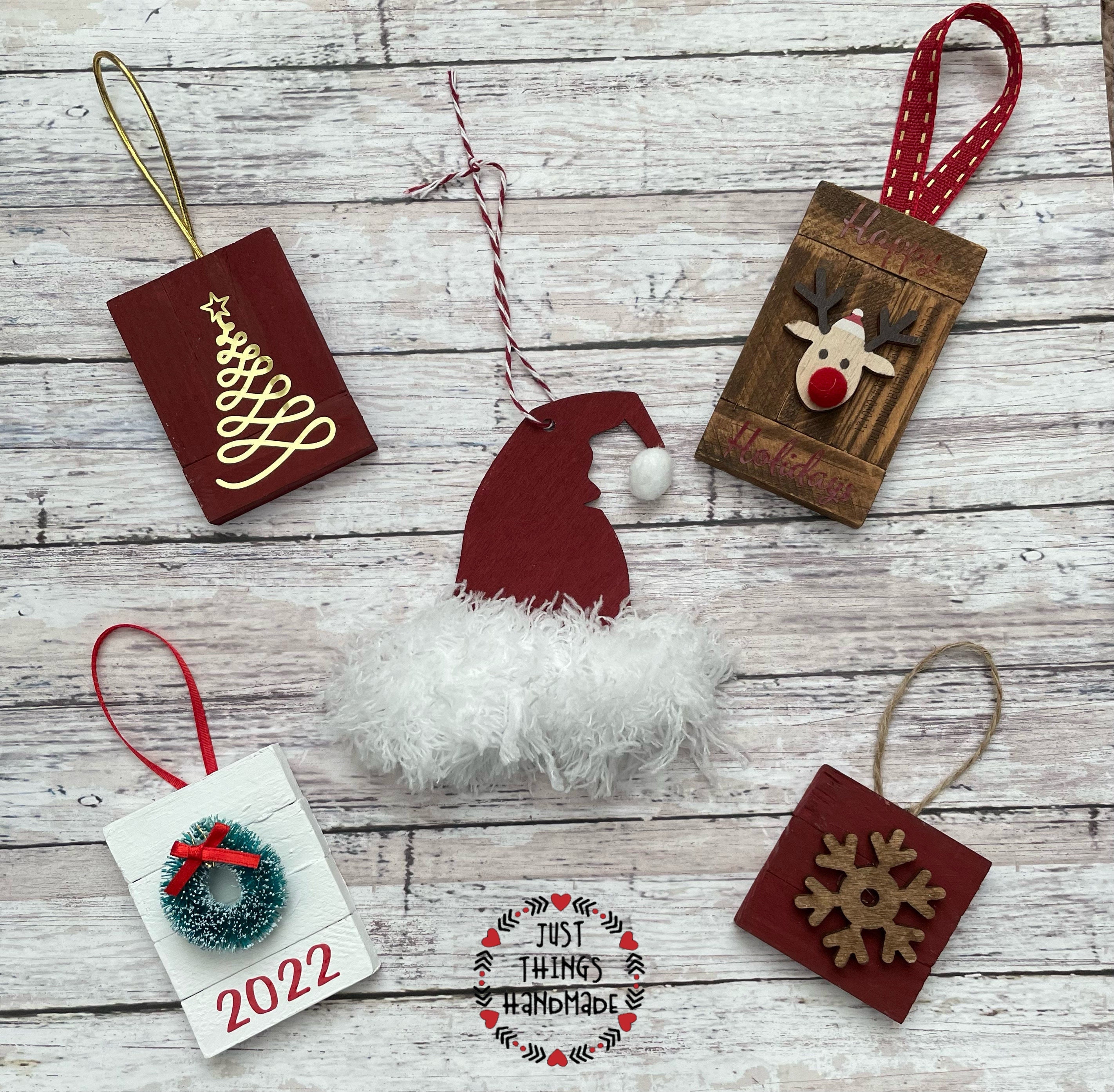 Christmas Tree Ornaments Set of 4,  Wooden Ornaments, Block Ornaments, Unique Ornaments, Jenga Ornaments, Farmhouse Ornaments
