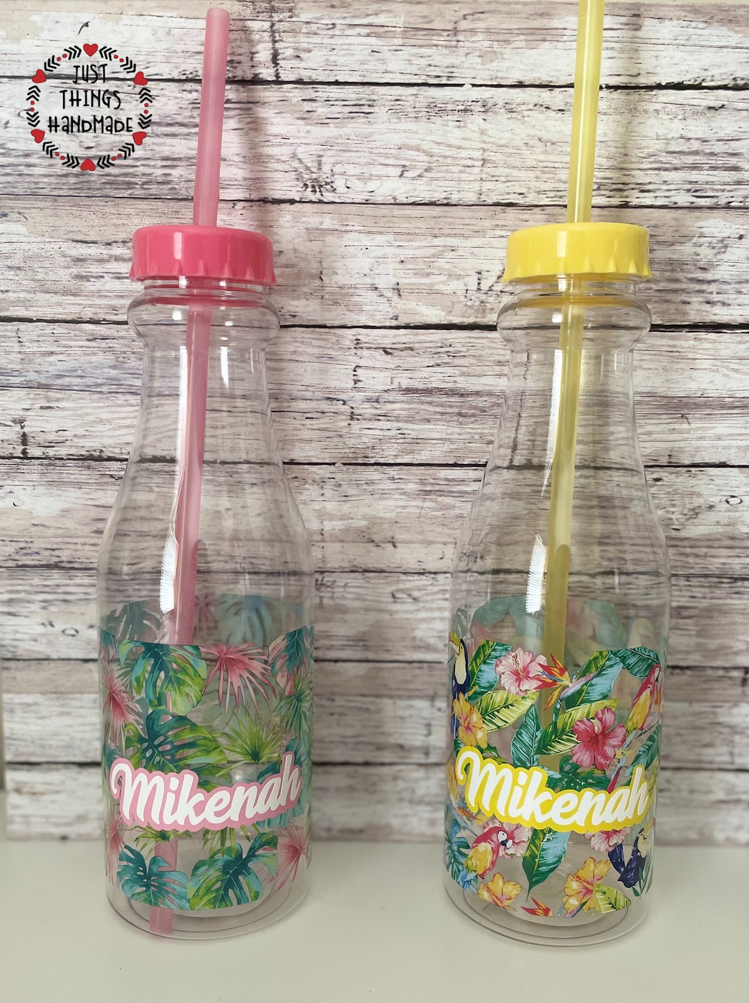 Customized Summer Water Bottle, Plastic Bottle, Personalized Beach Drinkware, Poolside Drinkware