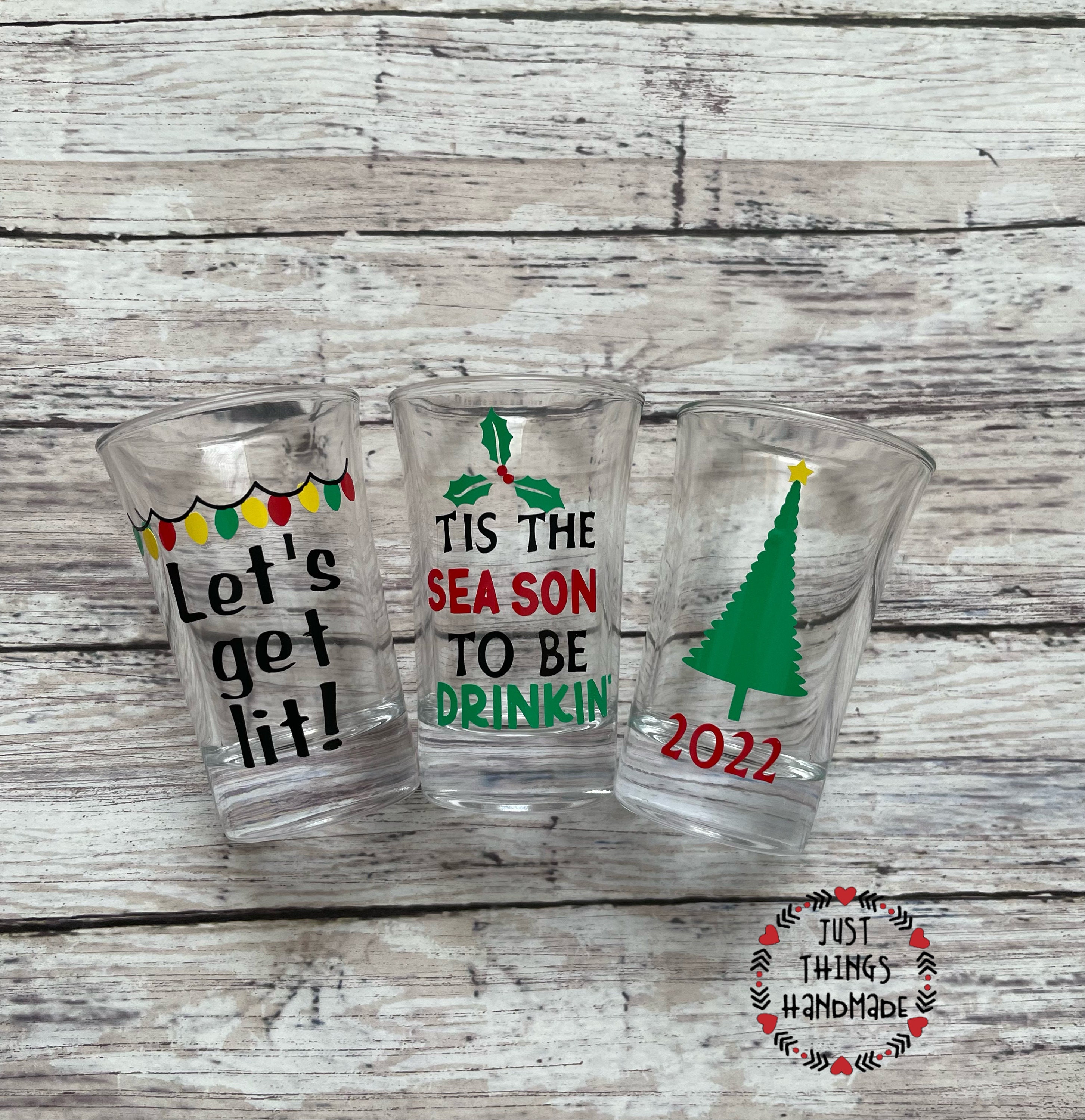 Hotop Christmas Shot Glasses Set of 3 Funny Drinking Glasses 1.5 oz Glass  Party Shot Cups Gifts for Women Stemless Shot Cups