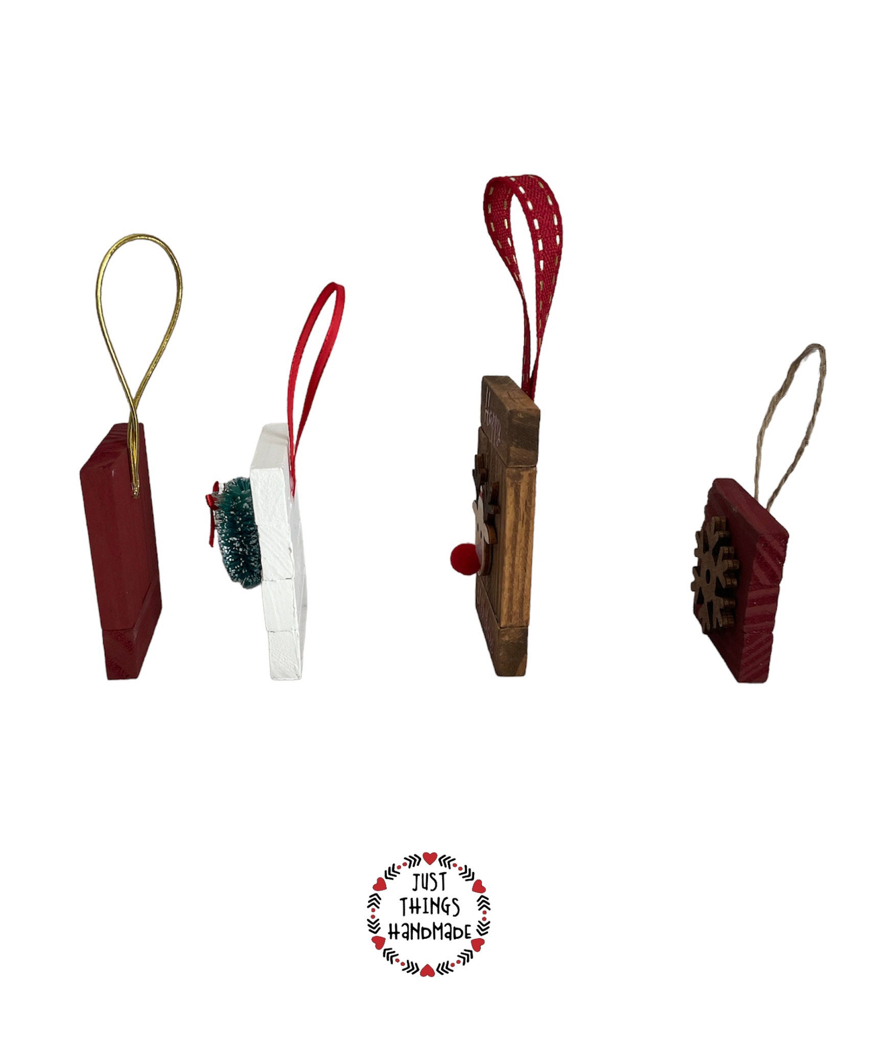 Christmas Tree Ornaments Set of 4, Wooden Ornaments, Block Ornaments