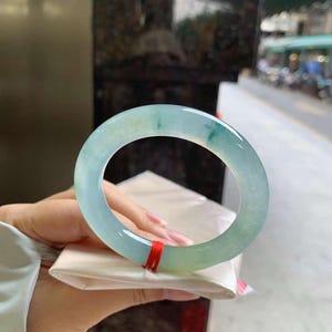 50.8mm Certified Grade A High Ice Blue Floating Flower Burmese Jadeite Bangle Bracelet 50.8-9.8-10.2mm