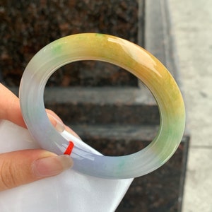 Certified Natural Grade A Orange Green Lavender Tricolor Burmese Jadeite Bangle Bracelet 55.2-10.9-10.5mm
