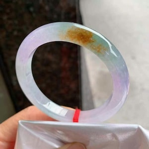 51mm Certified Burmese Grade A Tricolor Purple Yellow Green Jadeite Bangle Bracelet 51-9-7.8mm