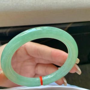 Certified Natural Color Grade A Light Apple Green Myanmar Jadeite Bangle Bracelet 55.3-10.3-10mm FLAWLESS
