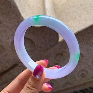 61 62mm Certified Grade A Purple Lavender Green Burmese Jadeite Bangle Bracelet