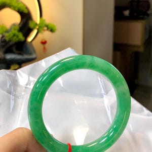 53.5mm GIA Certified Grade A Apple Green Burmese Jadeite Bangle Bracelet 53.5-9-9mm
