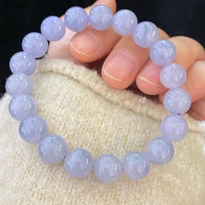 10mm Certified Grade A Vivid Purple Lavender Burmese Jadeite Bead Bracelet 10mm